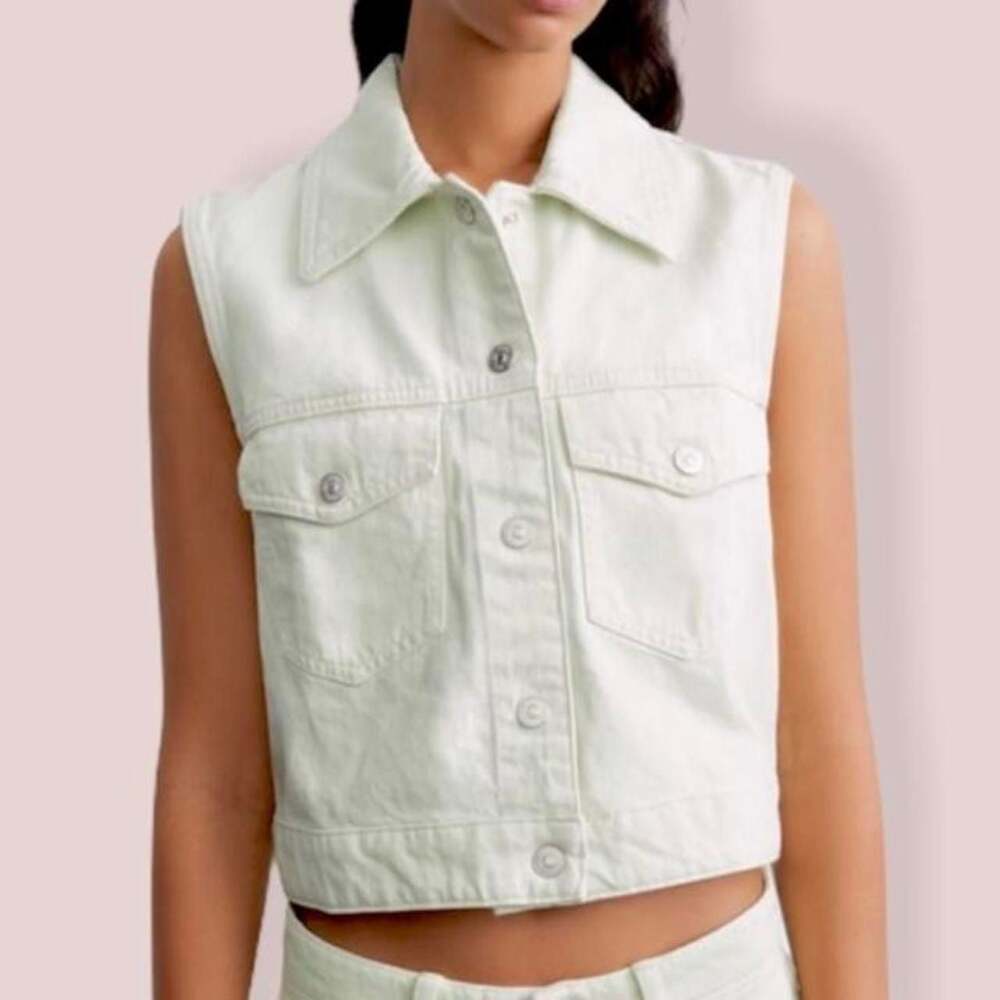 Zara Denim Vest in Light Apple Green